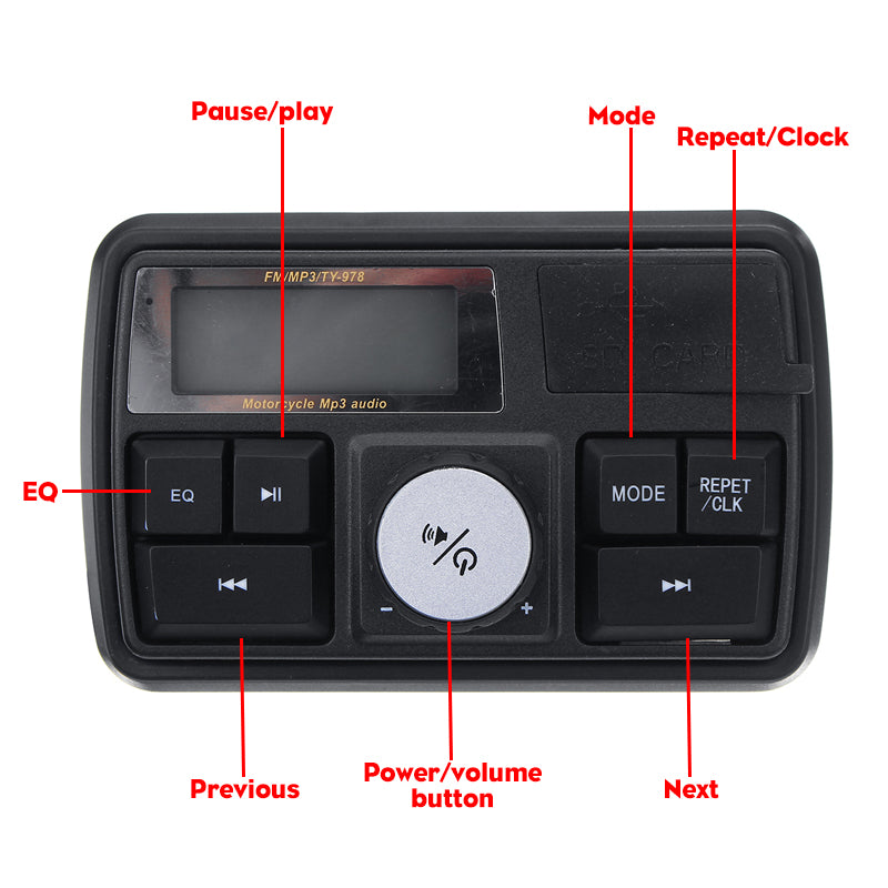 Dark Slate Gray 3 in 1 Motorcycle Stereo Speaker Audio SB SD Music MP3 Anti-theft Alarm System