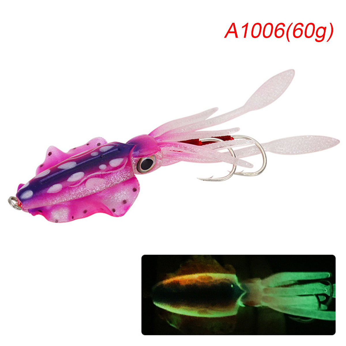 Violet Red 20g/60g Luminous Fishing Lure Bait Soft Octopus Squid Jig Boat Deep Sea Wobbler