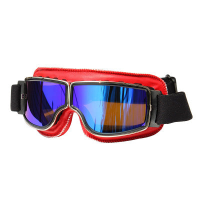 Light Sky Blue Vintage Goggles Motorcycle Leather Goggles Glasses Cruiser Folding Helmet Eyewear