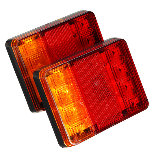 Firebrick 2Pcs LED Rear Tail Stop Light RED+Amber 24V/12-80V Waterproof IP65 for Trailer Truck ATV