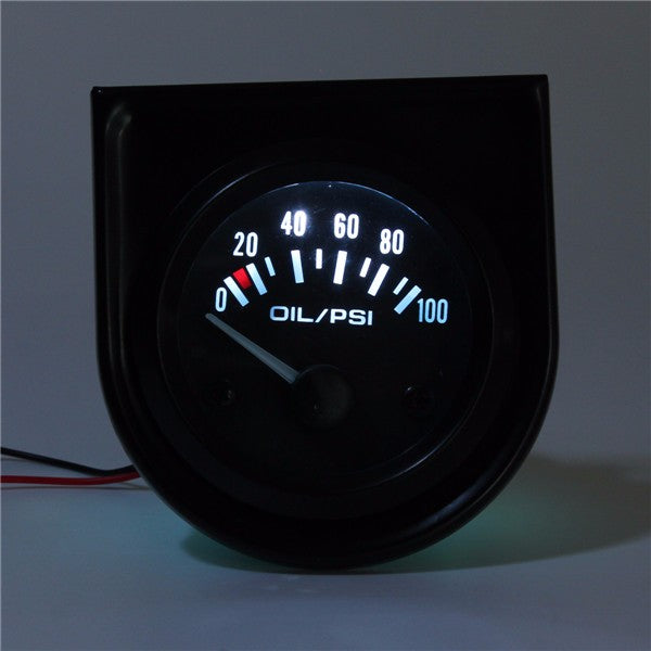 Universal Car Black Pointer Oil Pressure Gauge 0-100 PSI White LED Light 2" 52mm - Auto GoShop