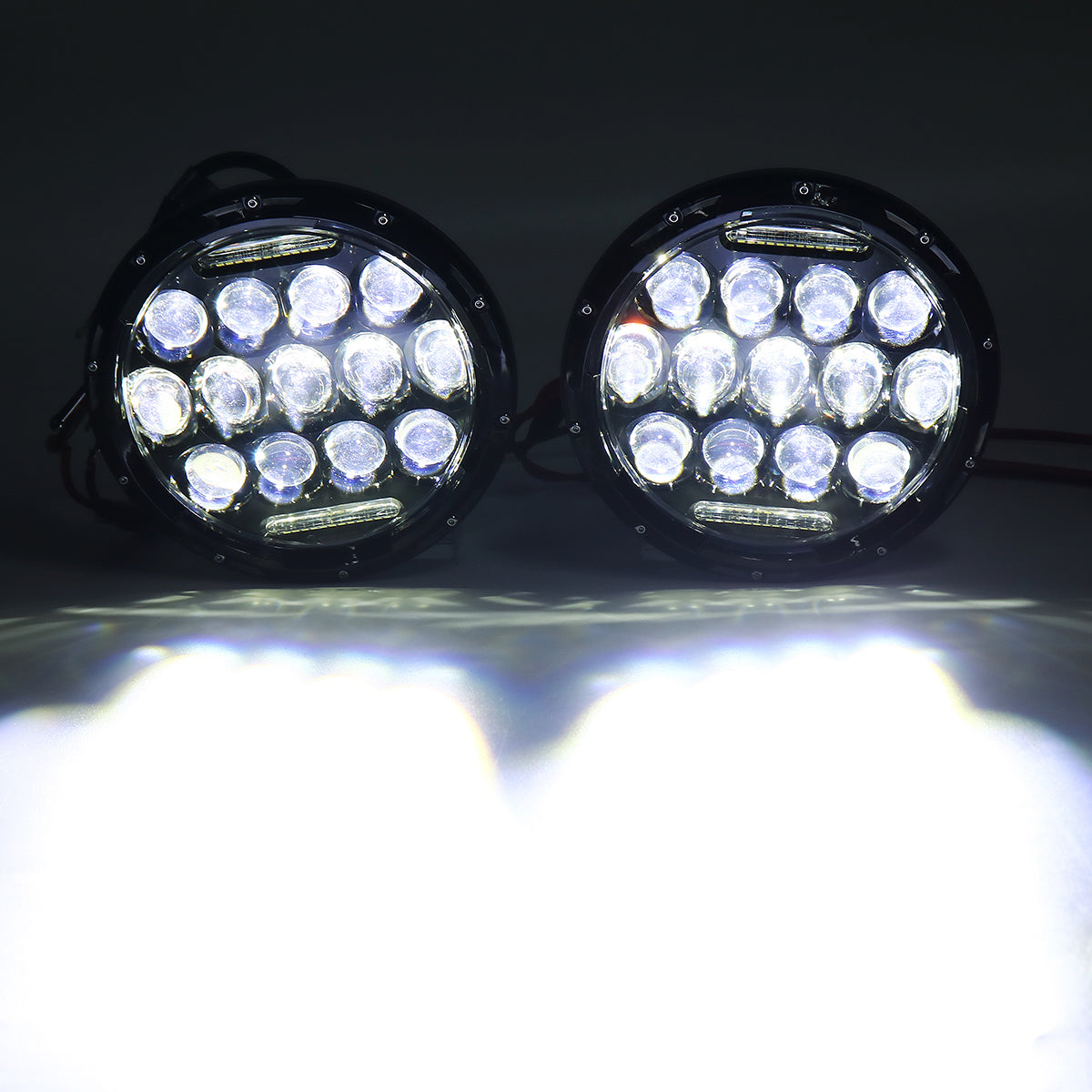 2pcs 7 inch 75W Round 13 LED Headlights Hi-Lo Beam Bulb For Harley/Jeep Wrangler JK TJ Black - Auto GoShop