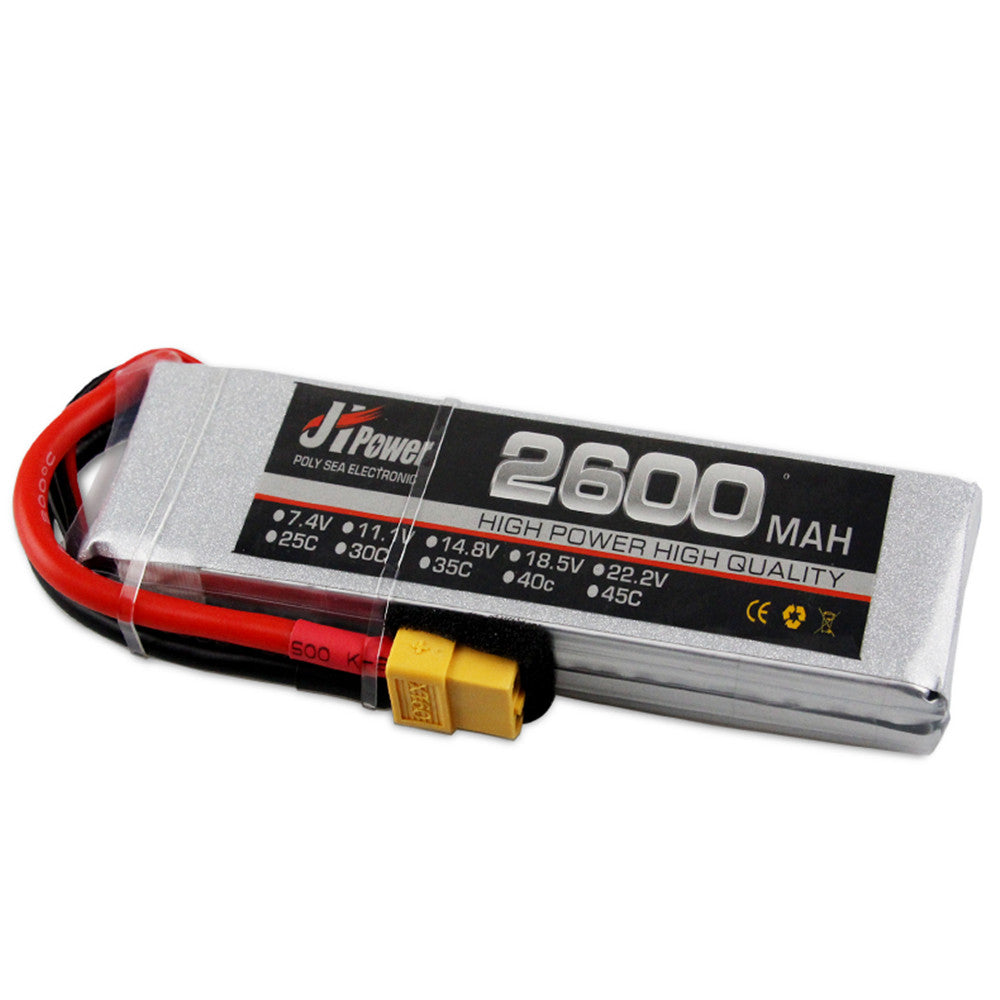Black JH Lipo RC Car Battery 2600mah 7.4v 2s 25c T/XT60 Plug For 1/10 RC Model 17*34*118mm