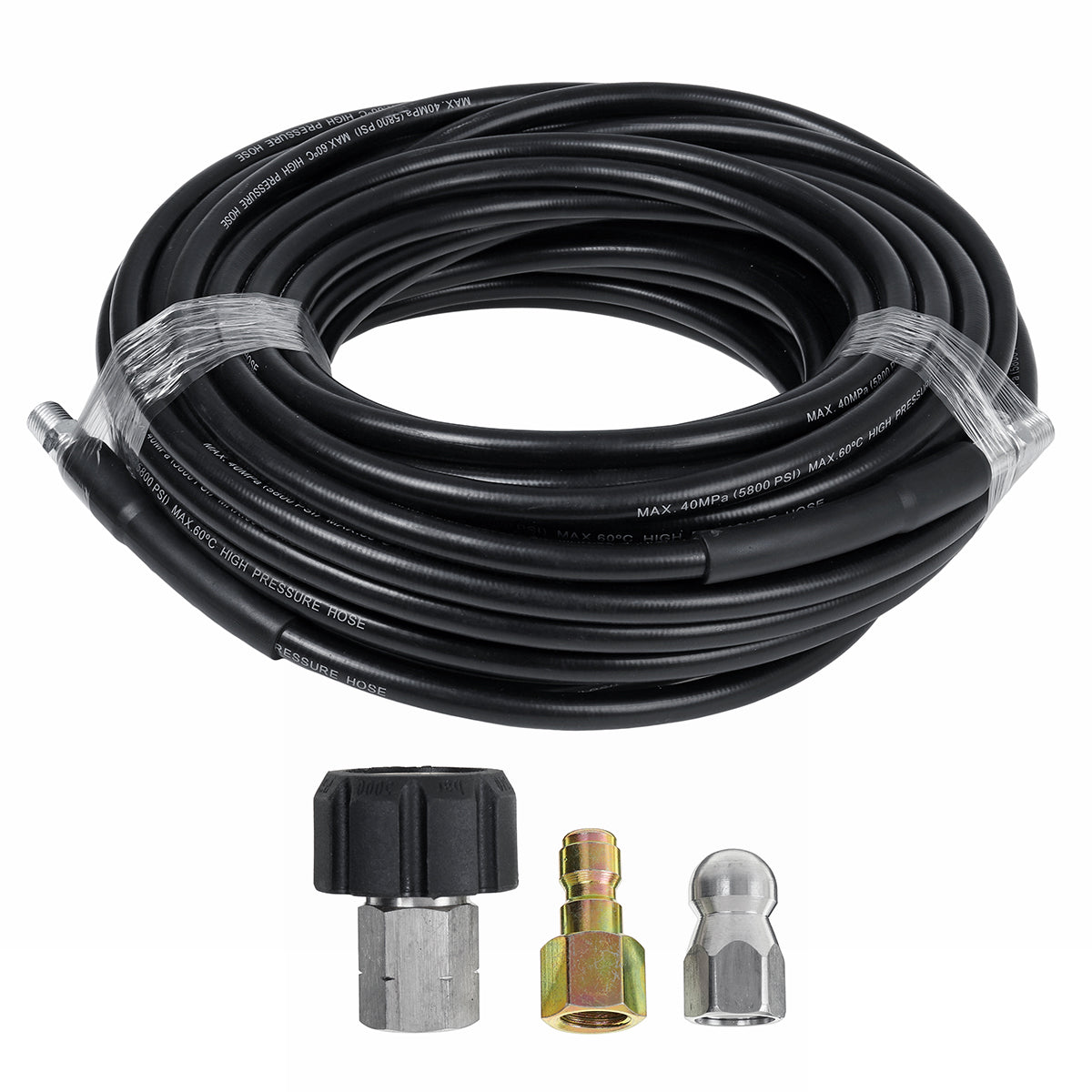 Black 5m/10m/15m/20m/25m/30m High Pressure Washer Water Pipe Hose With 3 Connectors