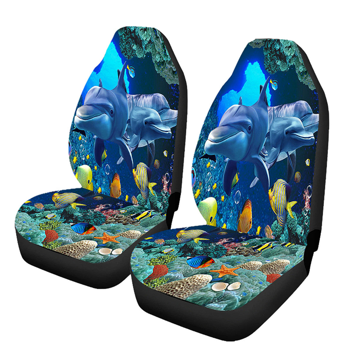 Dark Slate Blue Single / Double Seat Dolphin Universal Printed Car Seat Cover Cushion Cover