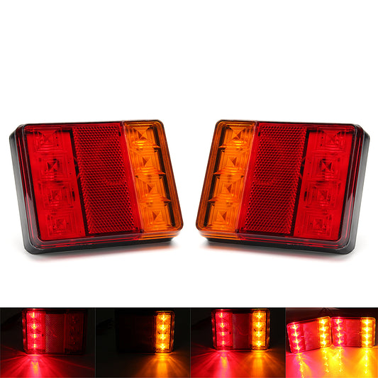 Orange Red 12V 8 LED Car Truck LED Rear Tail Brake Lights Warning Turn Signal Lamp Red+Yellow 2PCS for Lorry Trailer Caravans