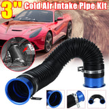 Black 3Inch Universal Cold Air Intake Feed Flexible Duct Pipe Induction Kit Filter