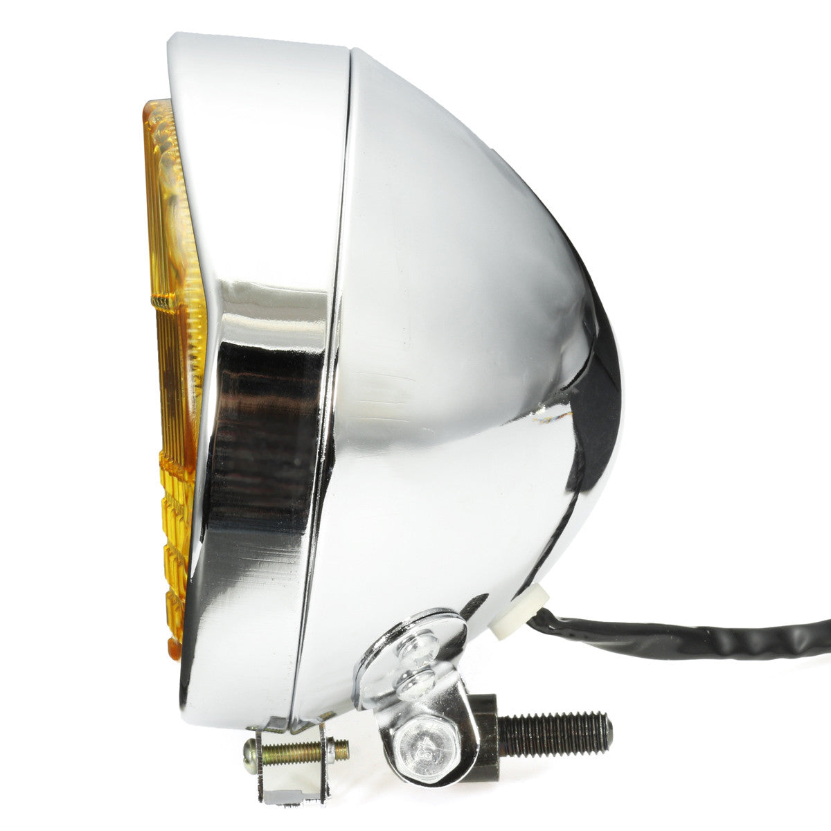 Gray 5.75" Motorcycle Headlight Light Retro Metal Yellow Len For Harley Bobber Chopper