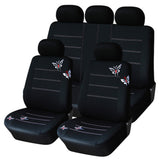 9Pcs Seasons Universal Car Seat Cover Black Embroidery Comfortable Breathable - Auto GoShop