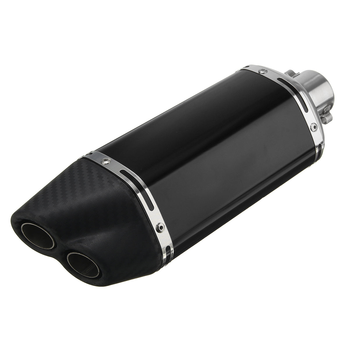 Dark Slate Gray 38-51mm Double Air Outlet Exhaust Muffler Pipe Motorcycle Carbon Stainless Steel