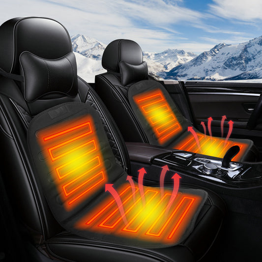 Universal 12V Electric Car Front Seat Heating Cover Padded Thermal Cushion Black - Auto GoShop