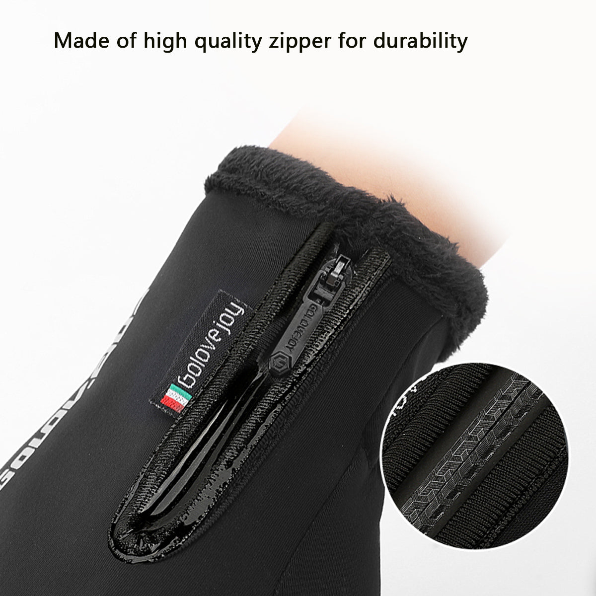 Dark Slate Gray Touch Screen Gloves Zipper Thermal Winter Sports Skiing Warm Mittens PU Leather Black