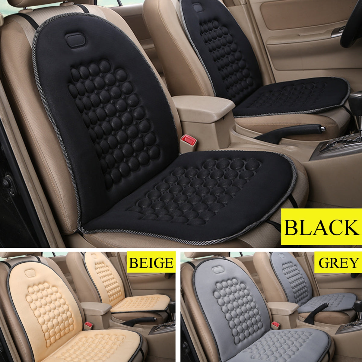 Black Universal Breathable Fabric Seat Cover Mat Comfortable Cushion For Car Van Truck Office Home