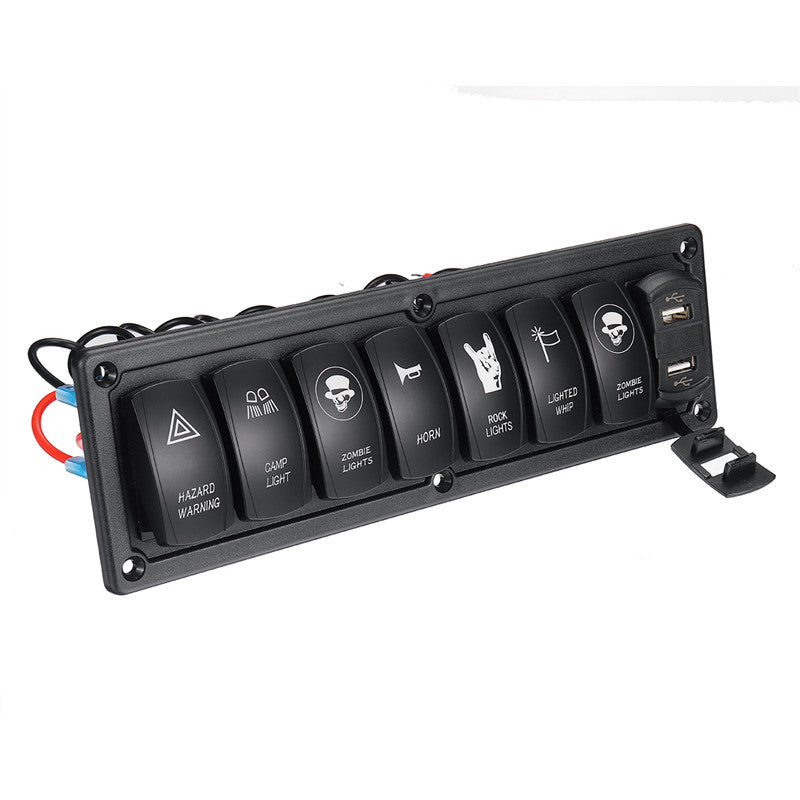 Dark Slate Gray 12V-24V 3.1A 8 Gang Rocker Switch Panel Dual USB Circuit Breaker LED Voltmeter For Car Marine Boat