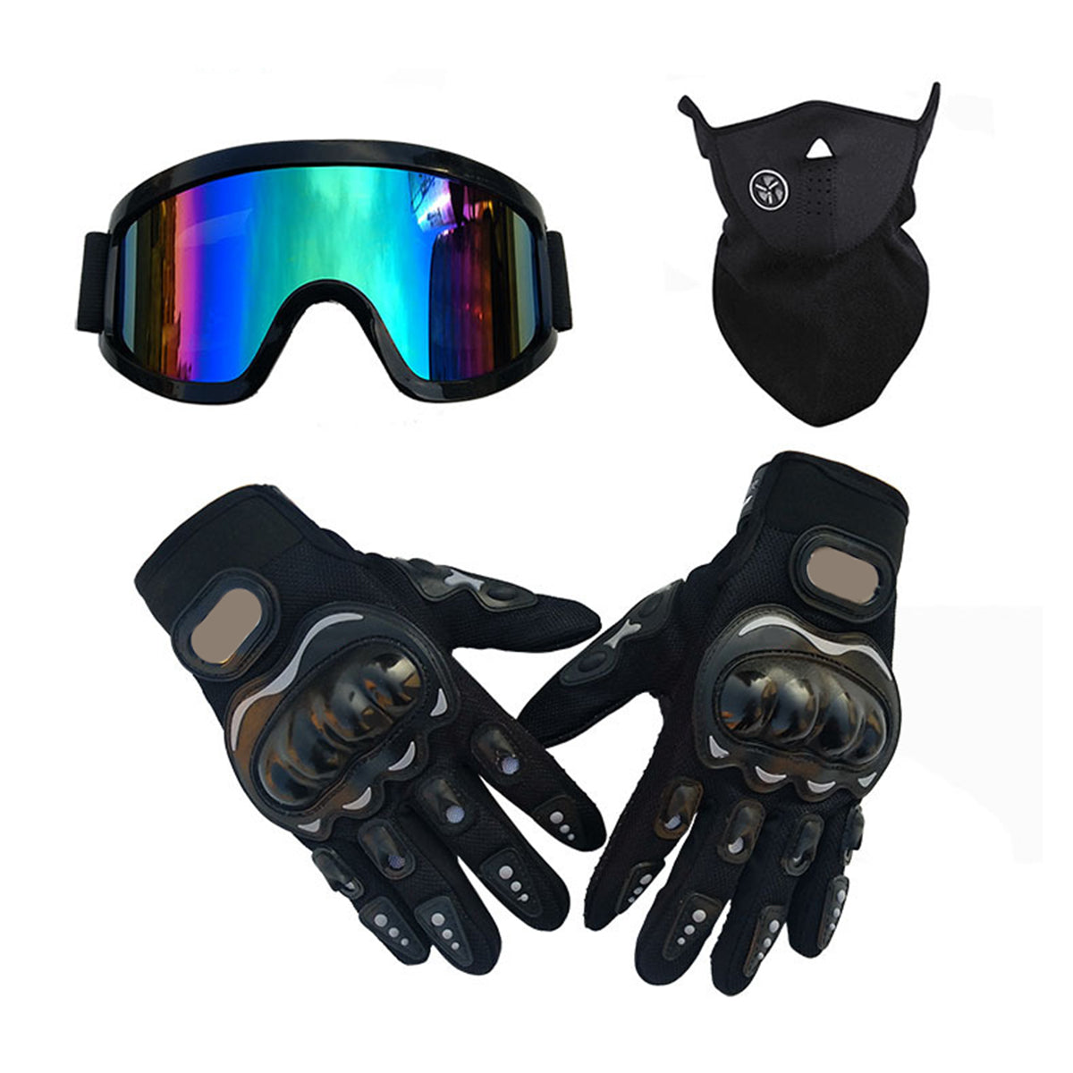 Black Motorcycle 3/4 Helmet Glasses Gloves Mask Safety Vintage For Harley (3pcs)