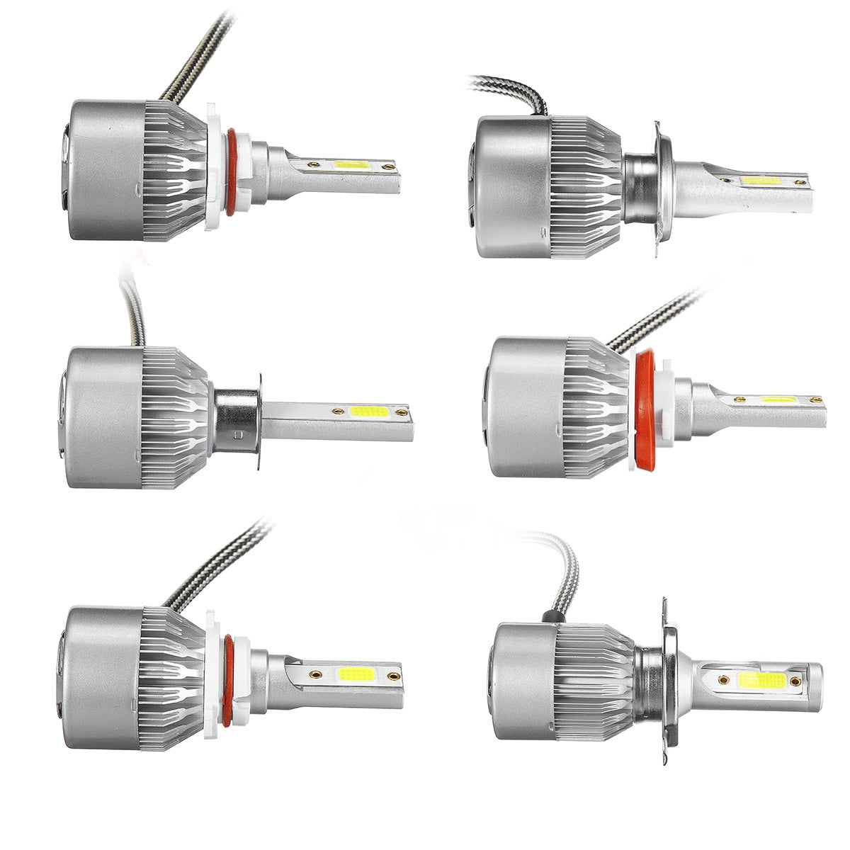 Gray 9V-36V H1/H4/H7/H11/9005/9006 COB LED Headlights Bulbs Conversion Kit White