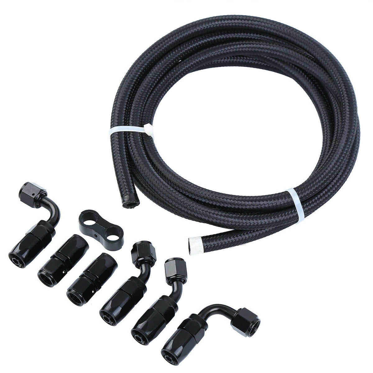 Dark Slate Gray Braided 3/8 Fuel Line 6AN Oil/Gas/Fuel Hose End Fitting Hose Separator Clamp Kit