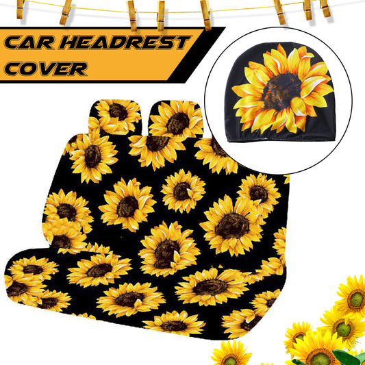 Single Car Headrest Cover Sleeve Universal Sunflower Printed Polyester Protective Van - Auto GoShop