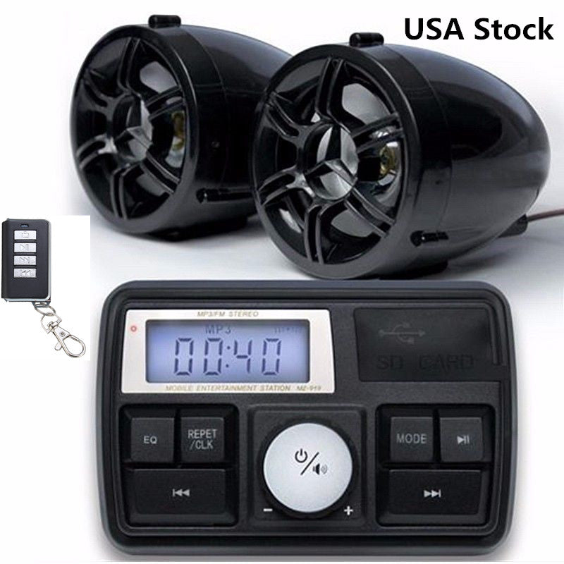 Dark Gray 3 in 1 Motorcycle Stereo Speaker Audio SB SD Music MP3 Anti-theft Alarm System