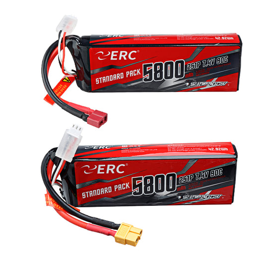 SUNPADOW ERC 7.4V 5800mAh 100C 2S Lipo Battery T/XT60 Plug With Battery Strap for RC Car - Auto GoShop