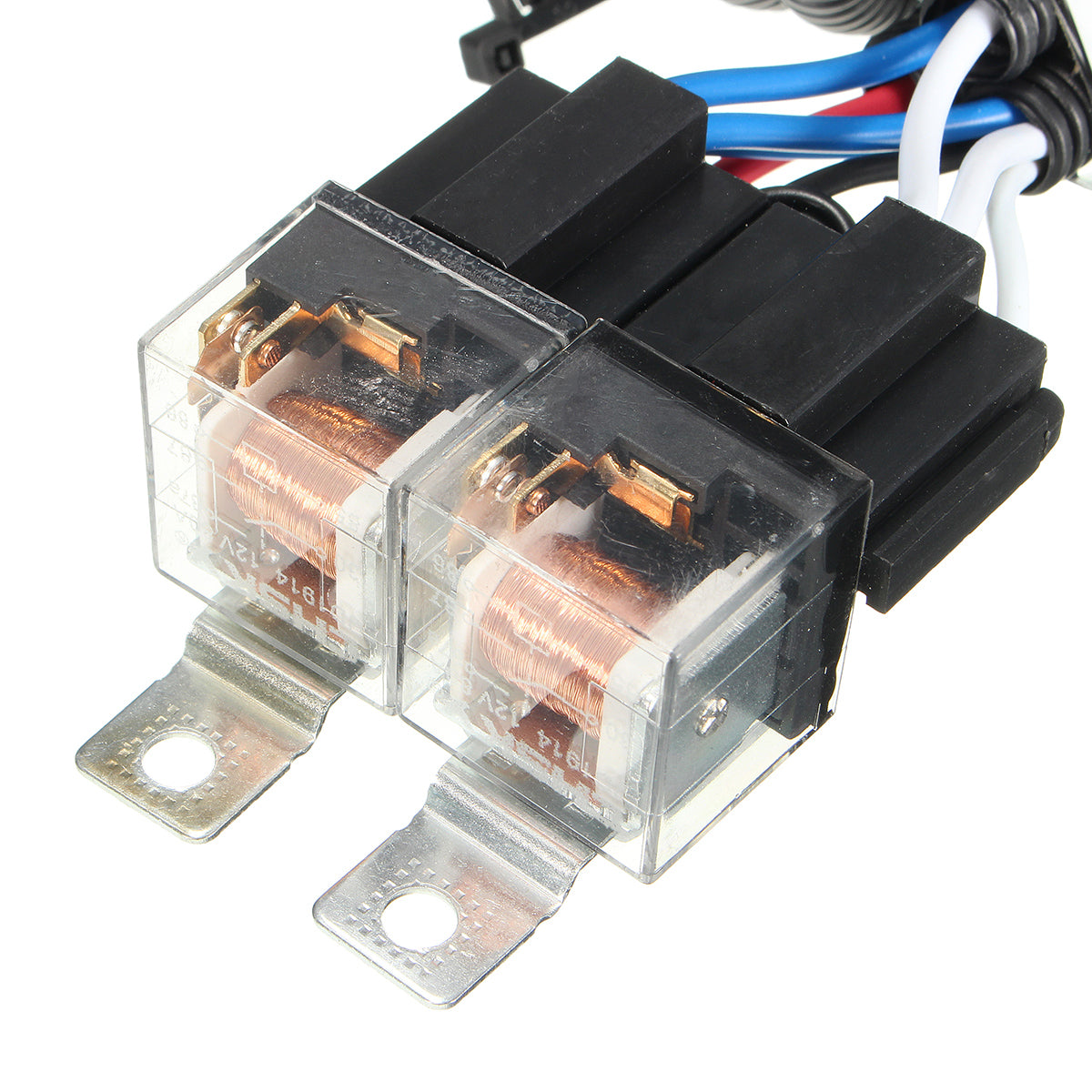 Gray 12V 7inch H4 Headlight 2 Headlamp Relay Wiring Harness Light Socket Plug Connector