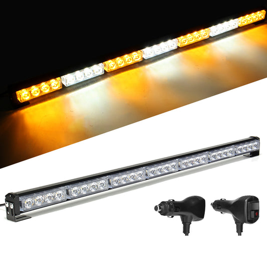 Goldenrod 31" 28 LED Car Flashing Warning Light Bar Traffic Flash Strobe Lamp DC12V Amber & White