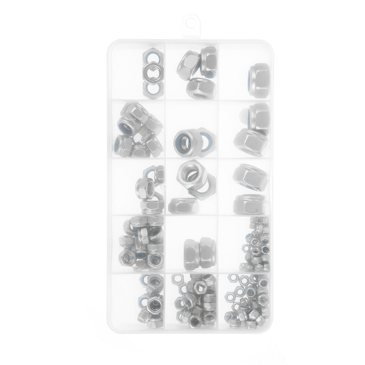 Gray 170Pcs Stainless Steel Lock Nut Assortment M3/4/5/6/8/10/12 Nylon Insert Kit