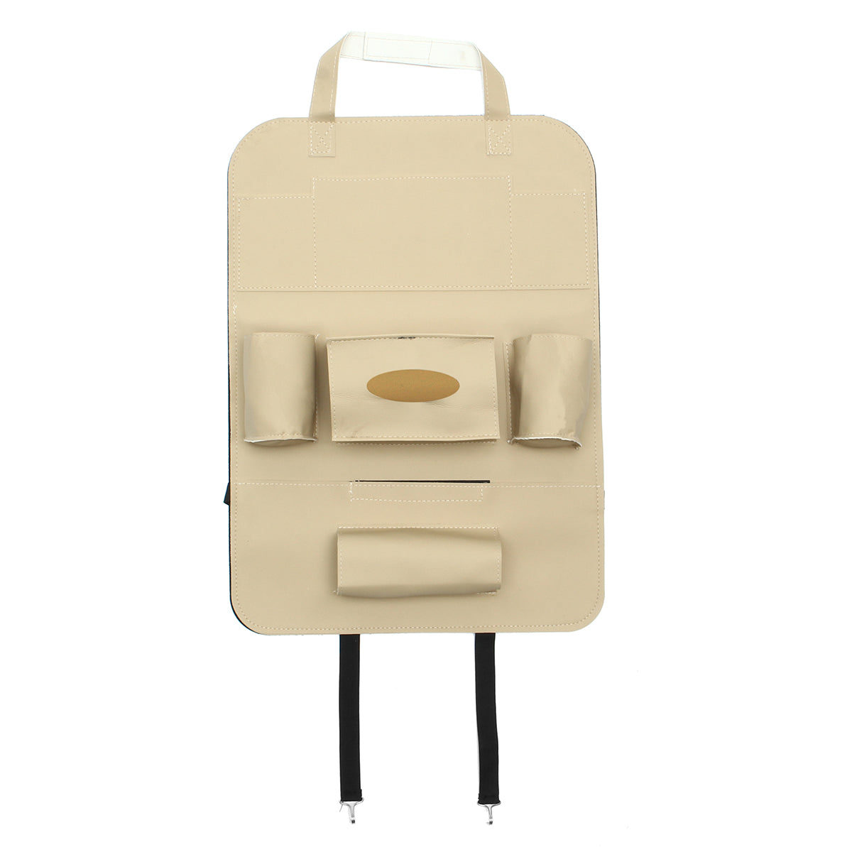 Tan Multi-functional Leather Car Seat Back Storage Bag Multi Pocket Phone Cup Holder Organizer