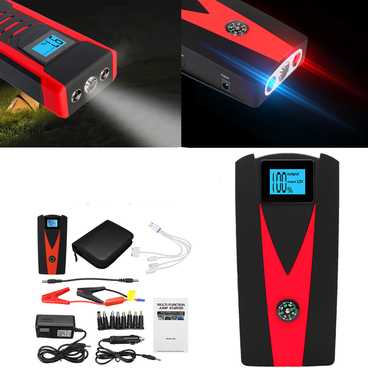 Snow 12V 99900mAh Portable Car Jump Starter Booster Power Bank 2 USB Battery Charger
