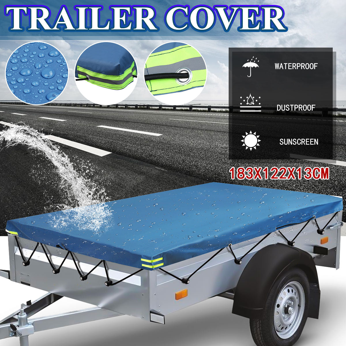 Steel Blue 5' x 4' ft Trailer Camper Cover Waterproof Heavy Duty 112 x90cm Feet 5ft 4ft