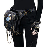 Black Motorcycle Steampunk Waist Bag PU Leather Handbag Shoulder Gothic Retro Victorian Style