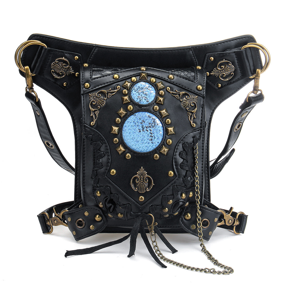Dark Slate Gray Motorcycle Steampunk Waist Bag PU Leather Handbag Shoulder Gothic Retro Victorian Style