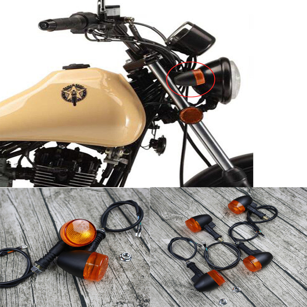 Dark Khaki Universal 4PCS Retro Motorcycle Bike Flasher Black Front Rear Blinker Turn Lights Indicator