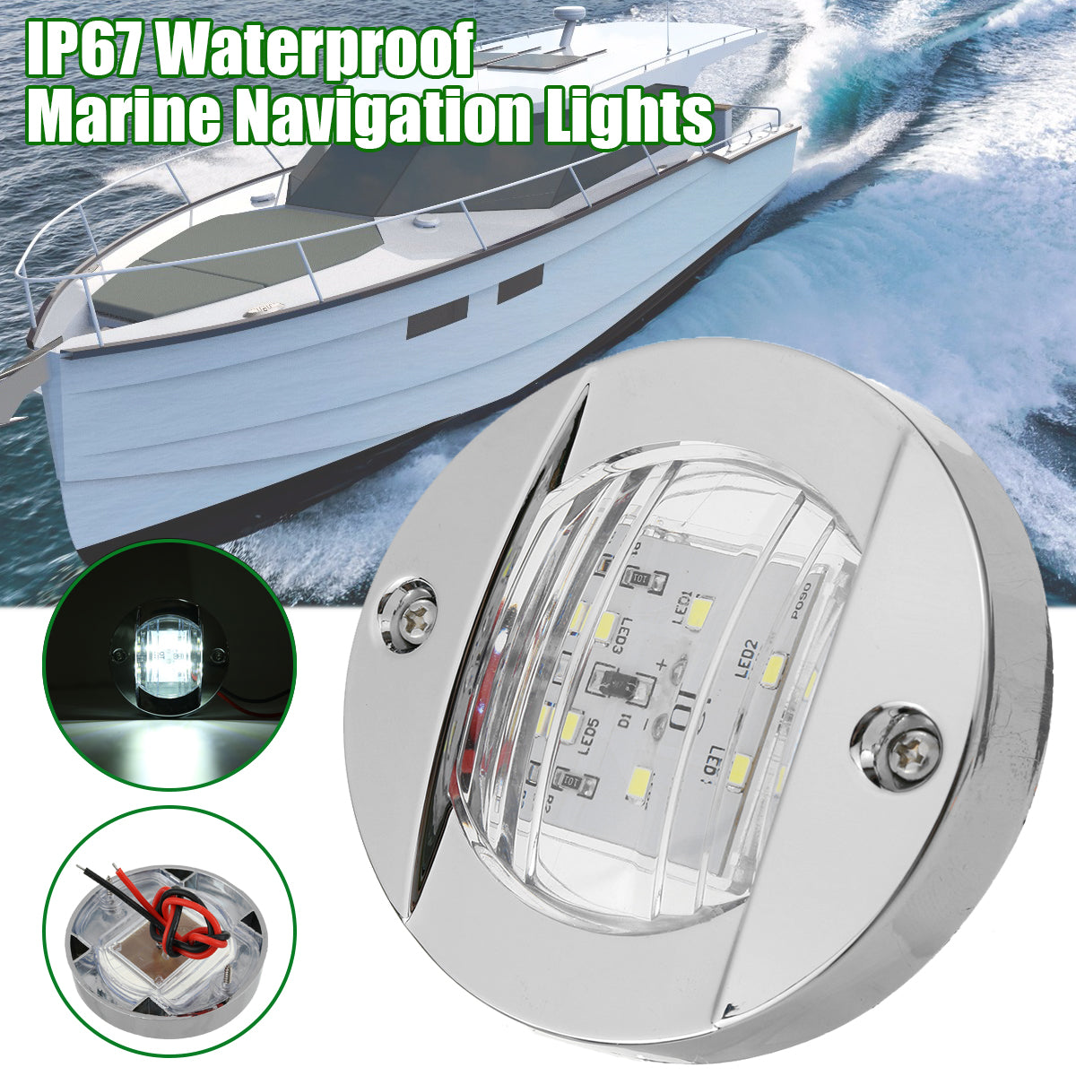 Gray 6 LED 12V DC Round Flush Mount Waterproof Marine Led Navigation Lights