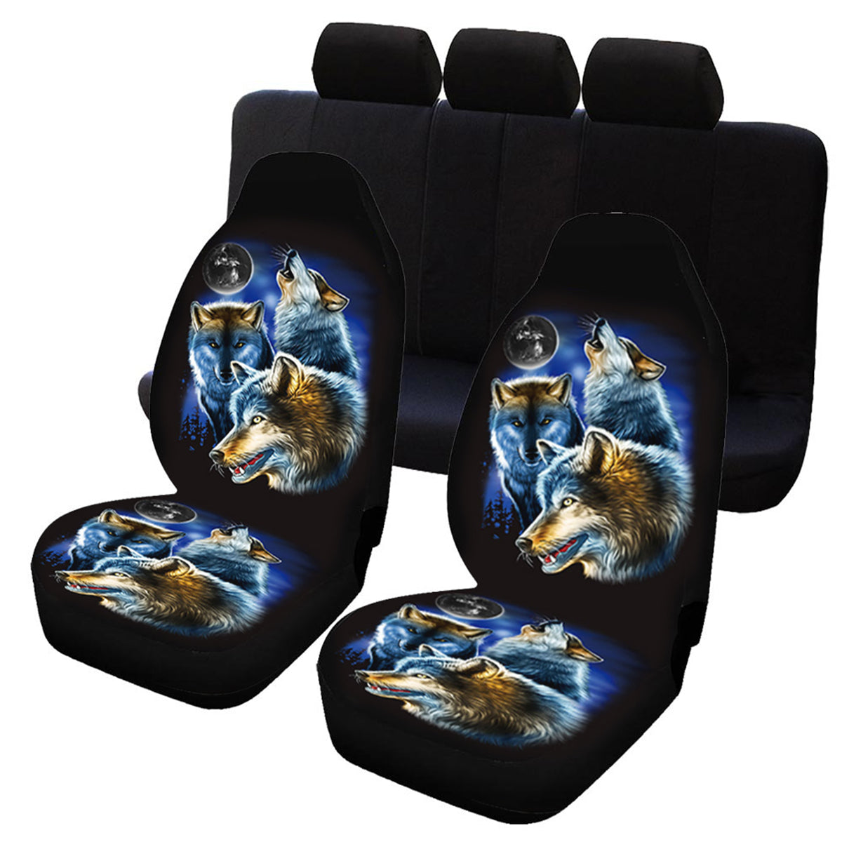 5 Seat Universal Wolf Animal Print Front/Full Car Seat Cover Protectors Covers - Auto GoShop