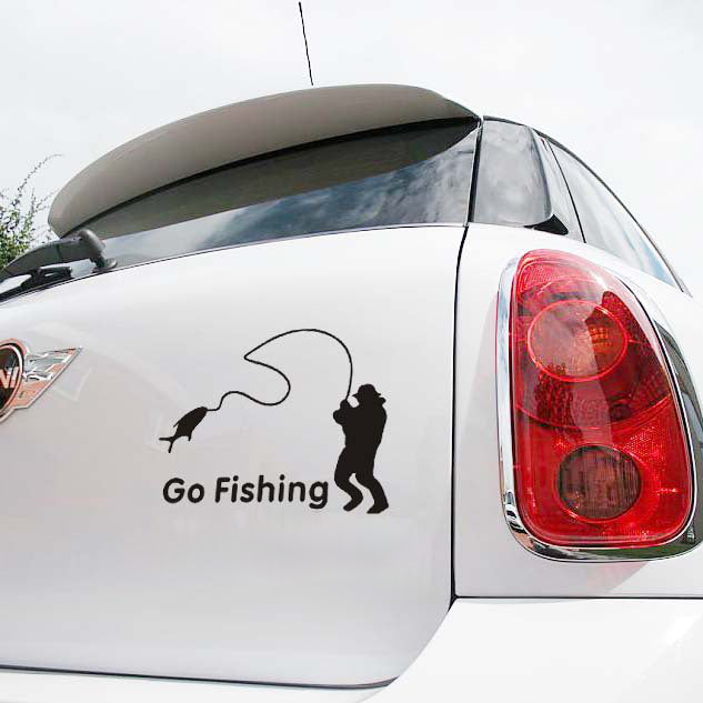 Light Gray Go Fishing Car Sticker 14x11cm Vinyl Car Window Decal Decals Graphics Sticker Car styling