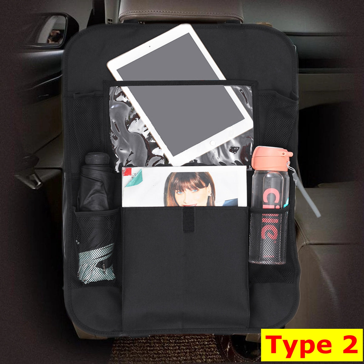 Car Seat Back Storage Bag Organizer with Touch Screen Tablet Holder - Auto GoShop