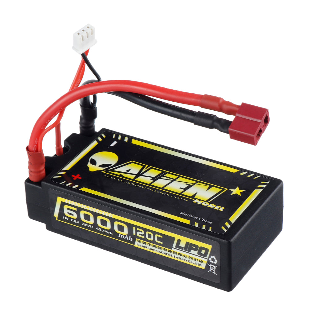 Black ALIENMODEL 7.6V 6000mAh 120C 2S T Deans Plug Lipo Battery for RC Car