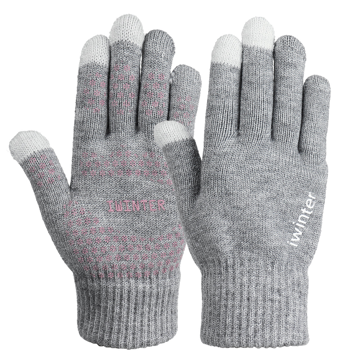 Dark Gray Knitted Touch Screen Outdoor Gloves Motorcycle Winter Warm Windproof Fleece Lined Thermal Non-slip