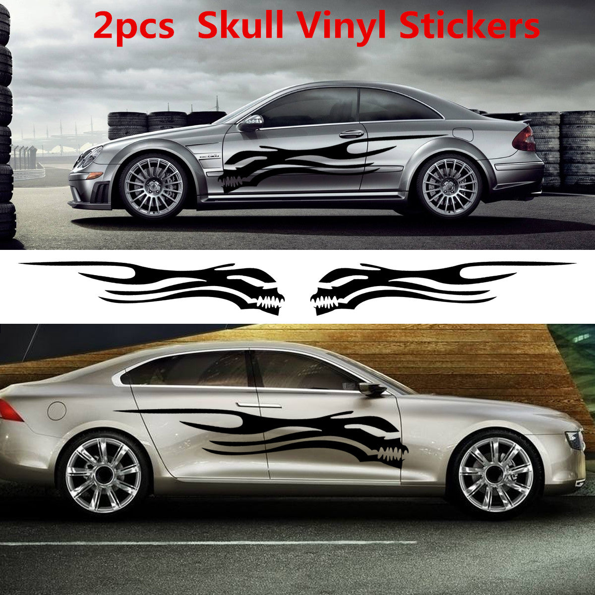 Sienna 2x 150x30cm Car SUV Skull Side Skirt Body Doors Vinyl Graphic Decals Stickers