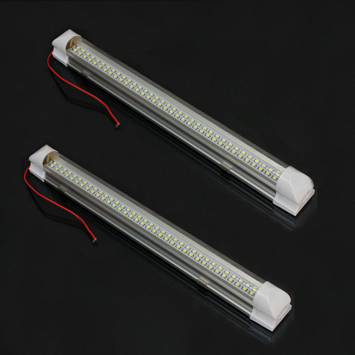 Dark Gray Universal Interior 34cm LED Light Strip Lamp White 2Pcs with ON/OFF Switch for Car Auto Caravan Bus