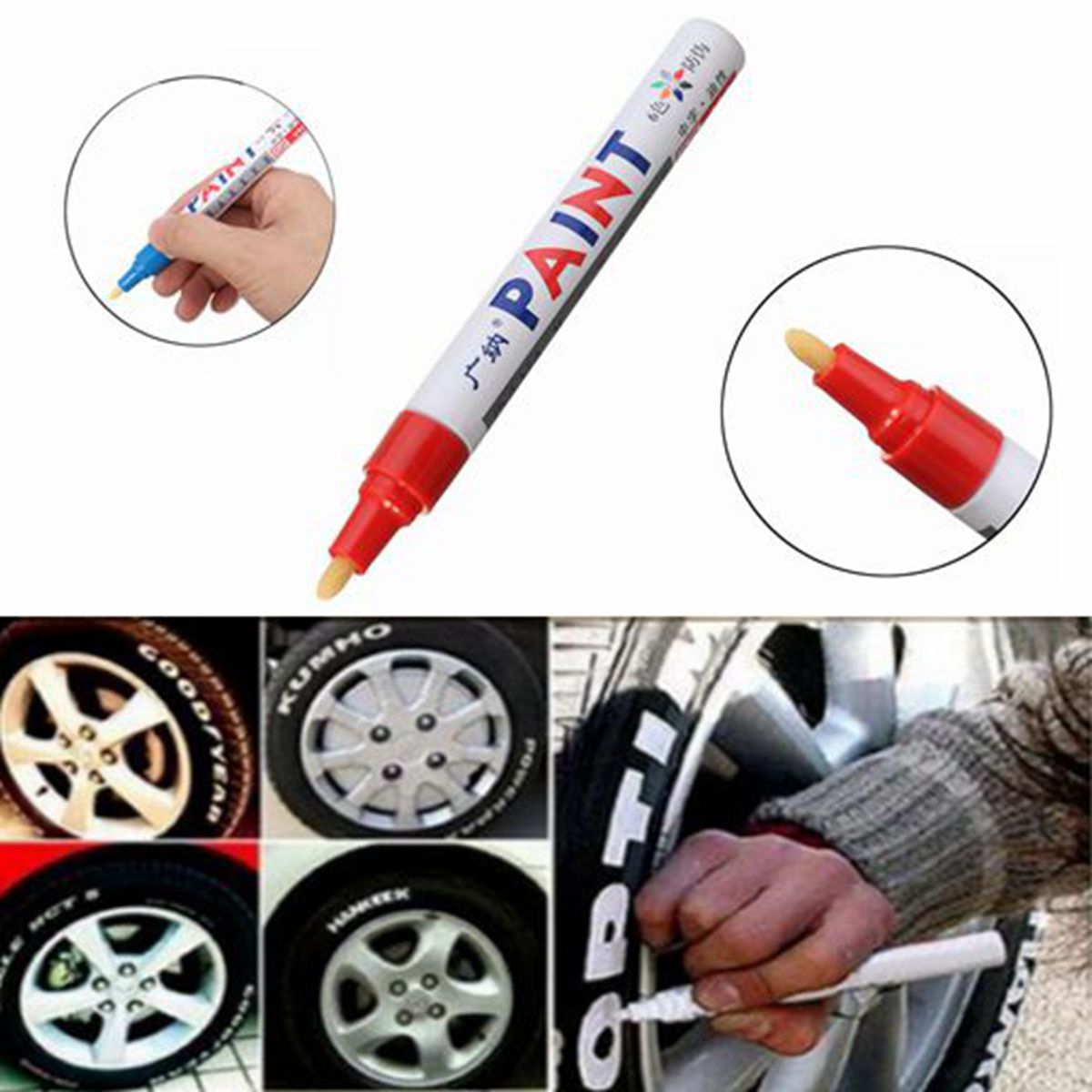 Snow 2Pcs Red Color Tyre Permanent Paint Pen Tire Metal Outdoor Marking Ink Marker Trendy