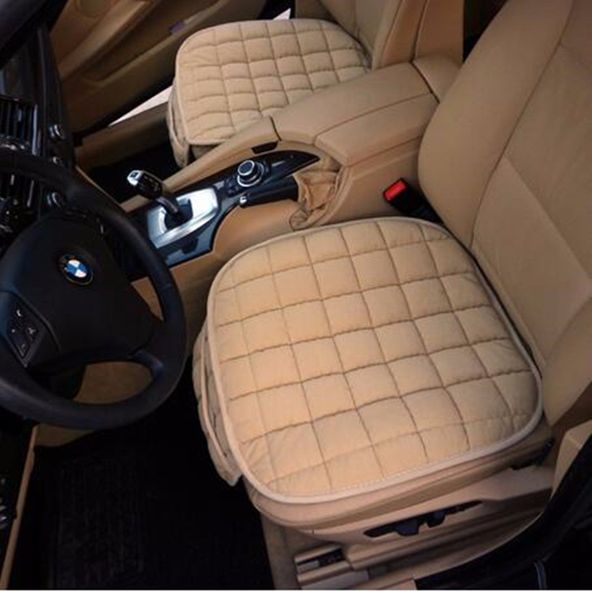 Monolithic Single Front Row Car Seat Cushion Cover Pad Breathable Comfort Common (Beige) - Auto GoShop