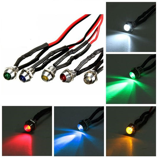 Snow 6mm 12V 5 Color LED Metal Indicator Pilot Dash Light Lamp Wire Leads For Car Truck Boat