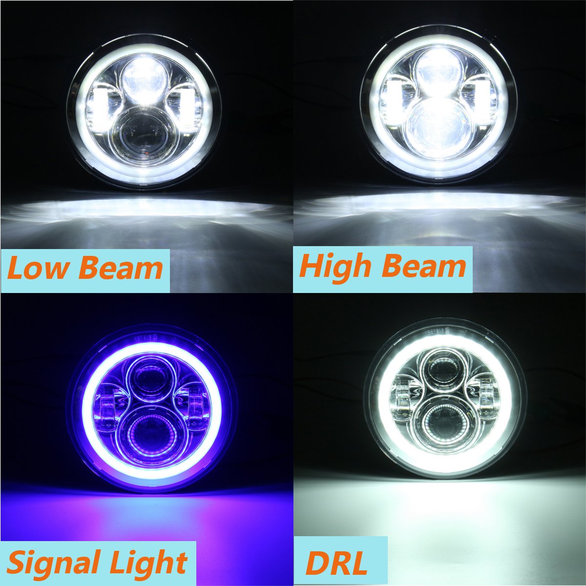 Dark Blue 7inch Round Hi/Lo Beam LED Halo Ring DRL Signal Lamp Headlights For Harley/Jeep