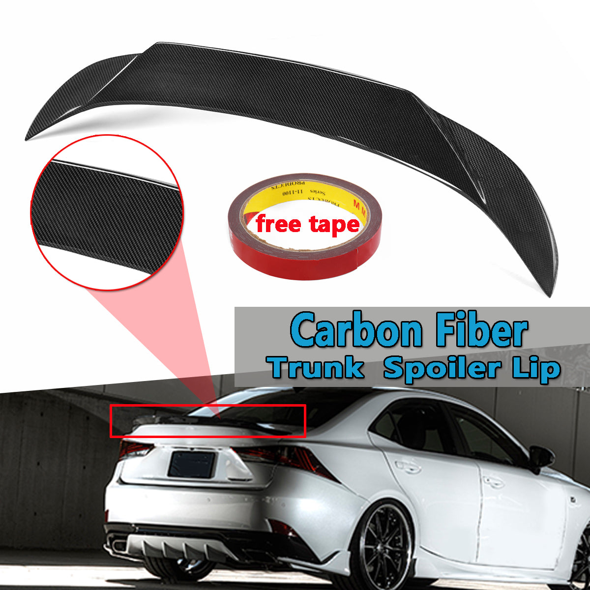 Car Carbon Fiber Rear Trunk Spoiler Wing Lip for 14-17 IS250 IS300 IS350 IS200t Sedan (A) - Auto GoShop