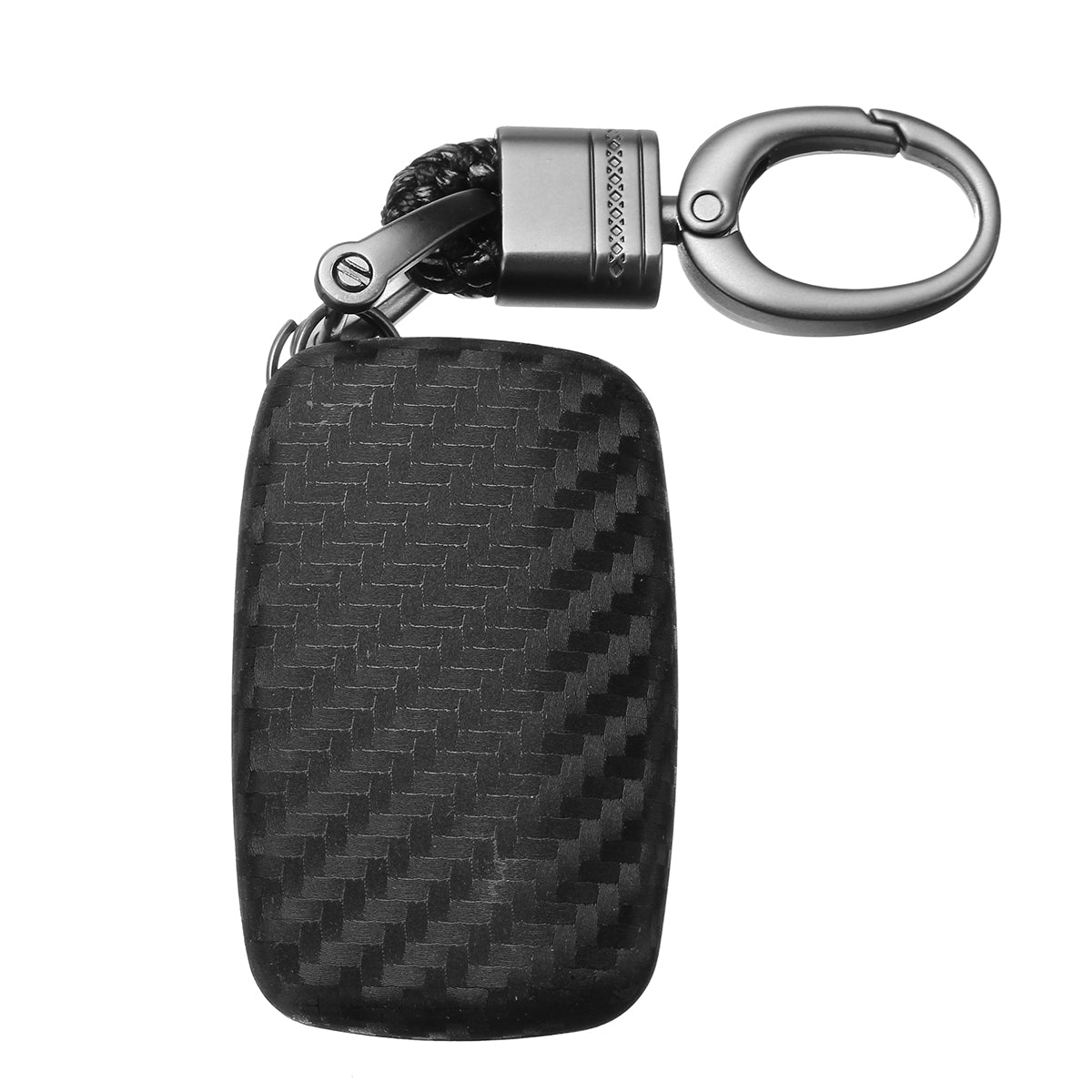 Dark Slate Gray Carbon Fiber Car Remote Key Fob Chain Ring Case Cover For Land Rover Jaguar