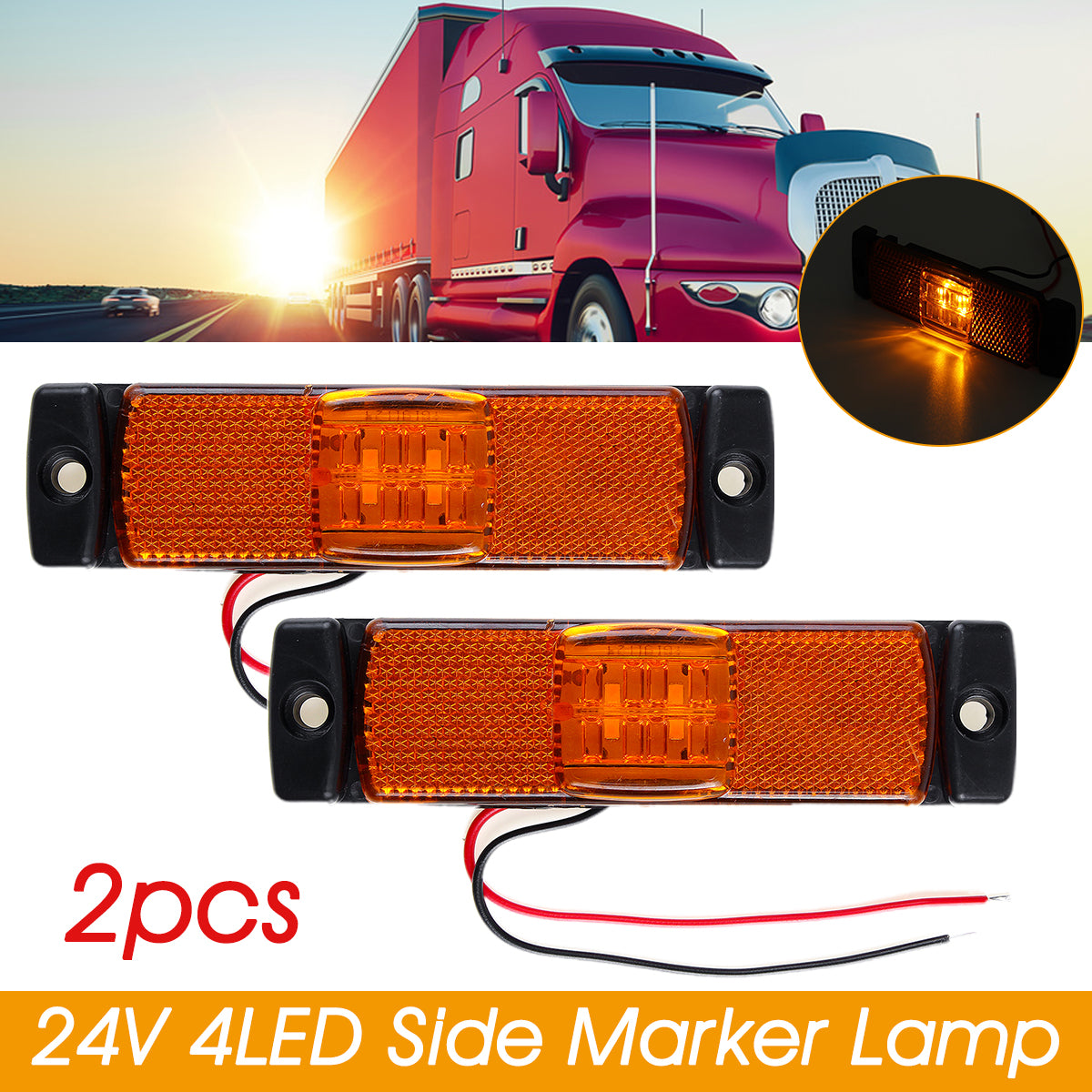 Firebrick 2PCS 24V 4 LED Front Side Marker Lights Position Lamp For Car Truck Trailer Lorry