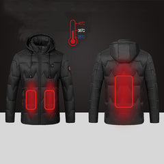 Brown USB Electric Heated Coats Heating Hooded Jacket Long Sleeves Winter Warm Clothing