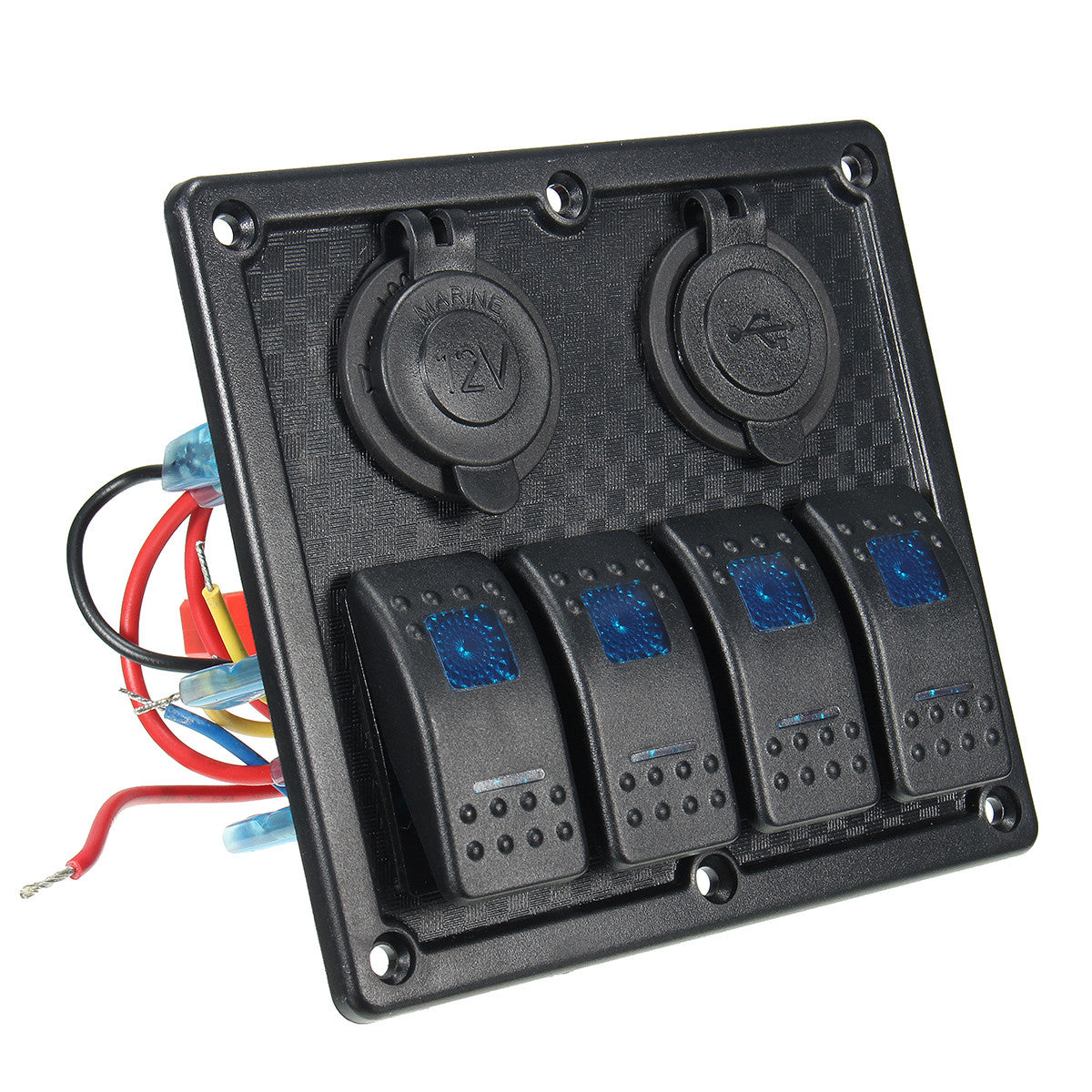 Dark Slate Gray 12V-24V 4 Gang LED Car/Marine Boat/RV Rocker Switch Panel Circuit Dual USB Power Socket